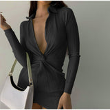 Women's Shirt Dress Ruched Sexy V-Neck Solid Turn-Down Collar