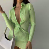 Women's Shirt Dress Ruched Sexy V-Neck Solid Turn-Down Collar