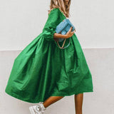Women Vintage O-neck Floral Print Loose A-Line Dress