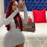 Elegant Solid Bodycon Women Dress Sexy Zipper Long Sleeve