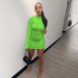 Elegant Solid Bodycon Women Dress Sexy Zipper Long Sleeve