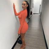 Elegant Solid Bodycon Women Dress Sexy Zipper Long Sleeve