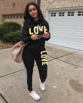 Imcute Women Two Piece Sport Suits Athletic Wear Autumn Winter Long Sleeve Sweatshirt Top Joggers Pants Love Letter Sets Female