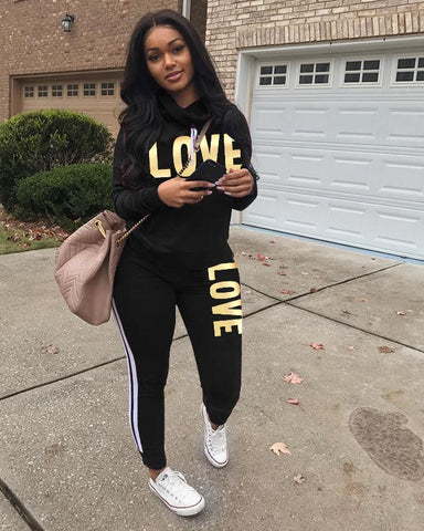 Imcute Women Two Piece Sport Suits Athletic Wear Autumn Winter Long Sleeve Sweatshirt Top Joggers Pants Love Letter Sets Female