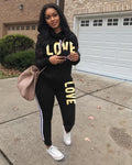 Imcute Women Two Piece Sport Suits Athletic Wear Autumn Winter Long Sleeve Sweatshirt Top Joggers Pants Love Letter Sets Female
