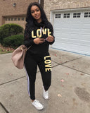 Imcute Women Two Piece Sport Suits Athletic Wear Autumn Winter Long Sleeve Sweatshirt Top Joggers Pants Love Letter Sets Female