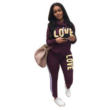 Imcute Women Two Piece Sport Suits Athletic Wear Autumn Winter Long Sleeve Sweatshirt Top Joggers Pants Love Letter Sets Female
