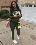 Imcute Women Two Piece Sport Suits Athletic Wear Autumn Winter Long Sleeve Sweatshirt Top Joggers Pants Love Letter Sets Female