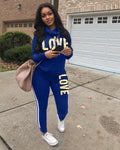 Imcute Women Two Piece Sport Suits Athletic Wear Autumn Winter Long Sleeve Sweatshirt Top Joggers Pants Love Letter Sets Female
