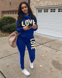 Imcute Women Two Piece Sport Suits Athletic Wear Autumn Winter Long Sleeve Sweatshirt Top Joggers Pants Love Letter Sets Female
