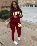 Imcute Women Two Piece Sport Suits Athletic Wear Autumn Winter Long Sleeve Sweatshirt Top Joggers Pants Love Letter Sets Female