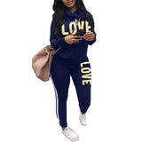 Imcute Women Two Piece Sport Suits Athletic Wear Autumn Winter Long Sleeve Sweatshirt Top Joggers Pants Love Letter Sets Female