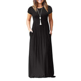 GULE GULE Women's Short Sleeve Solid Maxi Long Dresses with Pockets