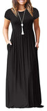 GULE GULE Women's Short Sleeve Solid Maxi Long Dresses with Pockets