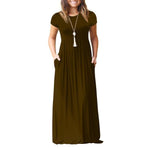 GULE GULE Women's Short Sleeve Solid Maxi Long Dresses with Pockets