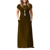 GULE GULE Women's Short Sleeve Solid Maxi Long Dresses with Pockets