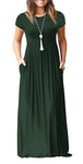 GULE GULE Women's Short Sleeve Solid Maxi Long Dresses with Pockets