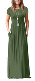 GULE GULE Women's Short Sleeve Solid Maxi Long Dresses with Pockets
