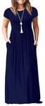 GULE GULE Women's Short Sleeve Solid Maxi Long Dresses with Pockets