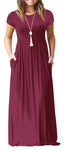 GULE GULE Women's Short Sleeve Solid Maxi Long Dresses with Pockets