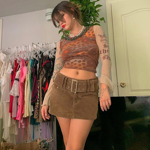 Brown Low Rise Corduroy Skirts Women