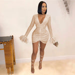 Luxurious Sequin V-neck Black Mini Dress Women Sexy Bodycon