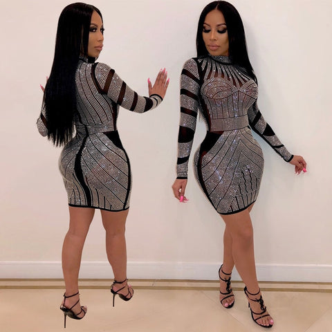Women Dress Sexy Club Sequin Glitter Diamond Dress