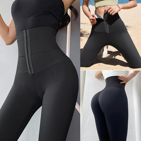 Women Corset Yoga Pants High Waist Leggings with Adjustable Tummy Control Waist Trainer