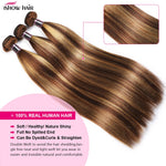 Ishow Highlight Bone Straight Bundles with Frontal HD Lace Frontal Brown Human Hair Bundles with Frontal 3 Bundles with Closure