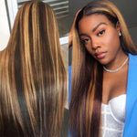Ishow Highlight Bone Straight Bundles with Frontal HD Lace Frontal Brown Human Hair Bundles with Frontal 3 Bundles with Closure