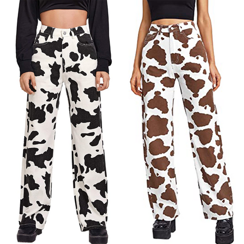 Female Straight Jeans Korean Style Casual Wild Cow Skin Pattern