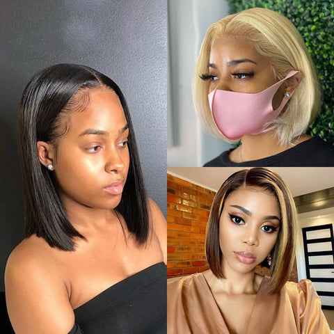 Honey Blonde Bob Wig Lace Front Human Hair Wigs For Women Colored