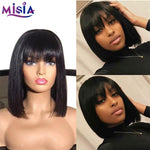 MISIA Straight Bob Human Hair Wigs With Bang No Lace Full Machine Made Wigs Brazilian Remy Human Hair Bob Wigs For Woman 14 inch