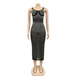 Sheer Mesh Patchwork Rhinestone Women Party Dress Spaghetti Strap Sequin See Through Nightclub Evening Party Bodycon Plus SIze