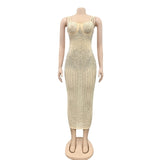 Sheer Mesh Patchwork Rhinestone Women Party Dress Spaghetti Strap Sequin See Through Nightclub Evening Party Bodycon Plus SIze