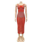 Sheer Mesh Patchwork Rhinestone Women Party Dress Spaghetti Strap Sequin See Through Nightclub Evening Party Bodycon Plus SIze