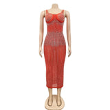 Sheer Mesh Patchwork Rhinestone Women Party Dress Spaghetti Strap Sequin See Through Nightclub Evening Party Bodycon Plus SIze