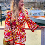 New Women Fashion Red Floral Print BowTie Smock Women Shirt
