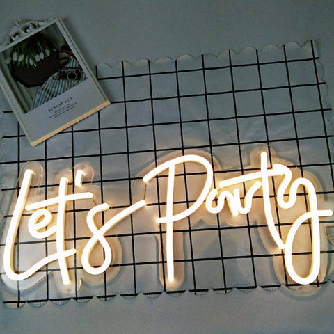 LED Neon Light Sign Lets Party Light Signs For Single Cocktail Dance Holiday Party Wall Decor Size- 23X10inches