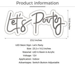 LED Neon Light Sign Lets Party Light Signs For Single Cocktail Dance Holiday Party Wall Decor Size- 23X10inches