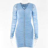 Fitness Women Mini Dress Solid Long Sleeve Button Up Bodycon Dresses