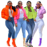 Bubble Coat Neon Color Women Cropped Puffer Jacket