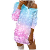 Casual Merry Christmas Print O-Neck Dress For Women Long Sleeve Streetwear