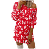 Casual Merry Christmas Print O-Neck Dress For Women Long Sleeve Streetwear