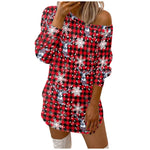 Casual Merry Christmas Print O-Neck Dress For Women Long Sleeve Streetwear