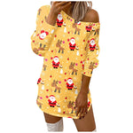 Casual Merry Christmas Print O-Neck Dress For Women Long Sleeve Streetwear