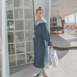 Removable Hood Women Trench Coat Long Double-Breasted