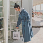 Removable Hood Women Trench Coat Long Double-Breasted