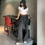 Black Gray Women's Jeans Retro Adjustable High Waist
