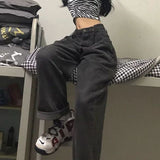 Black Gray Women's Jeans Retro Adjustable High Waist